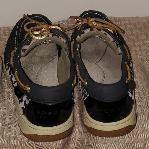 Sperry Black Top-siders w/cheetah and gold trim - Picture 4 of 6